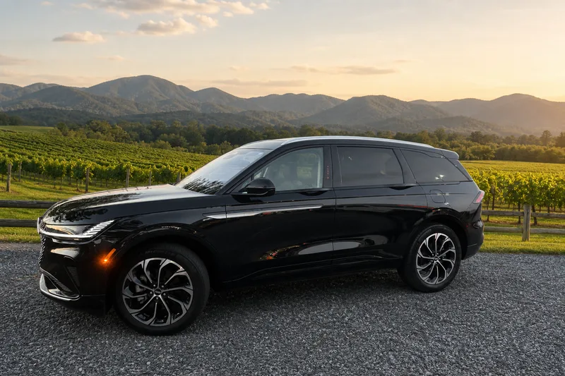 Lincoln Nautilus Reserve black luxury SUV, seats up to 4 passengers plus luggage