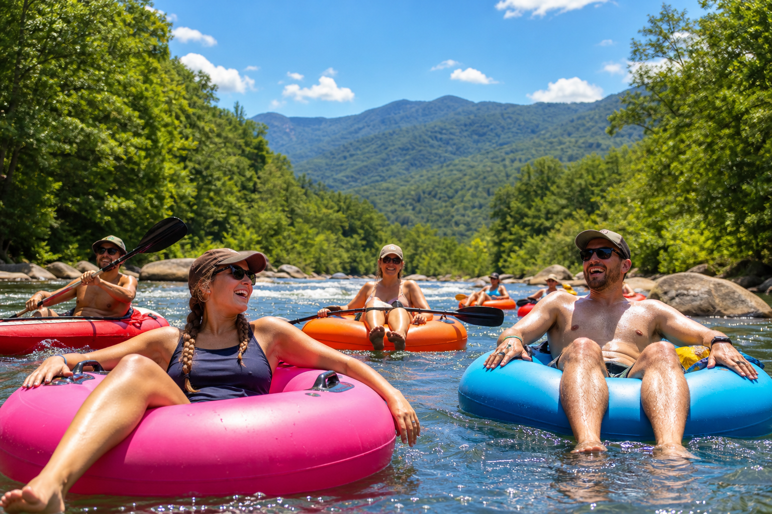 Wedding group river tubing excursion